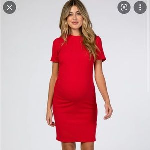 Red PinkBlush Ribbed Maternity Dress